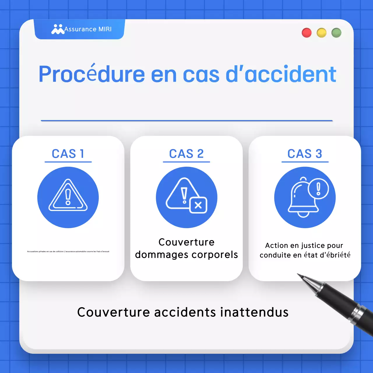 Publicité d'assurance automobile simple et bleue