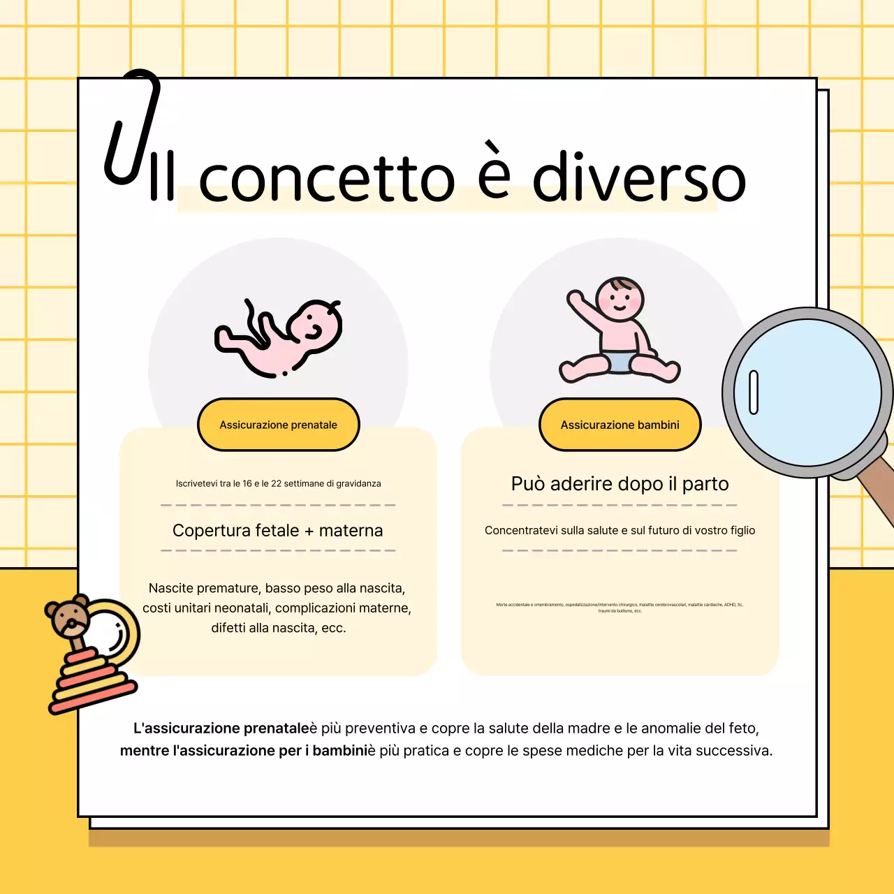 Pubblicità dell'assicurazione per neonati gialla