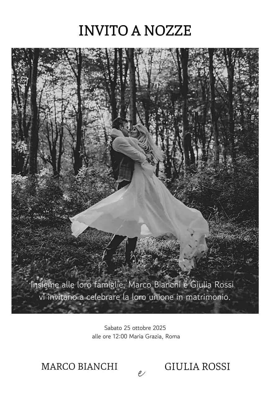 Invito di nozze classico in bianco e nero