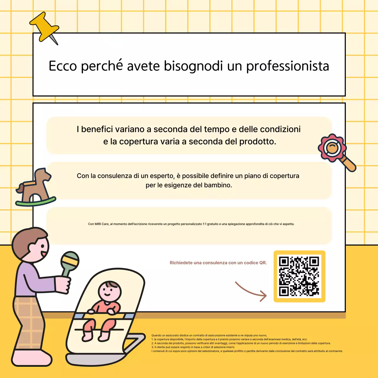 Pubblicità dell'assicurazione per neonati gialla