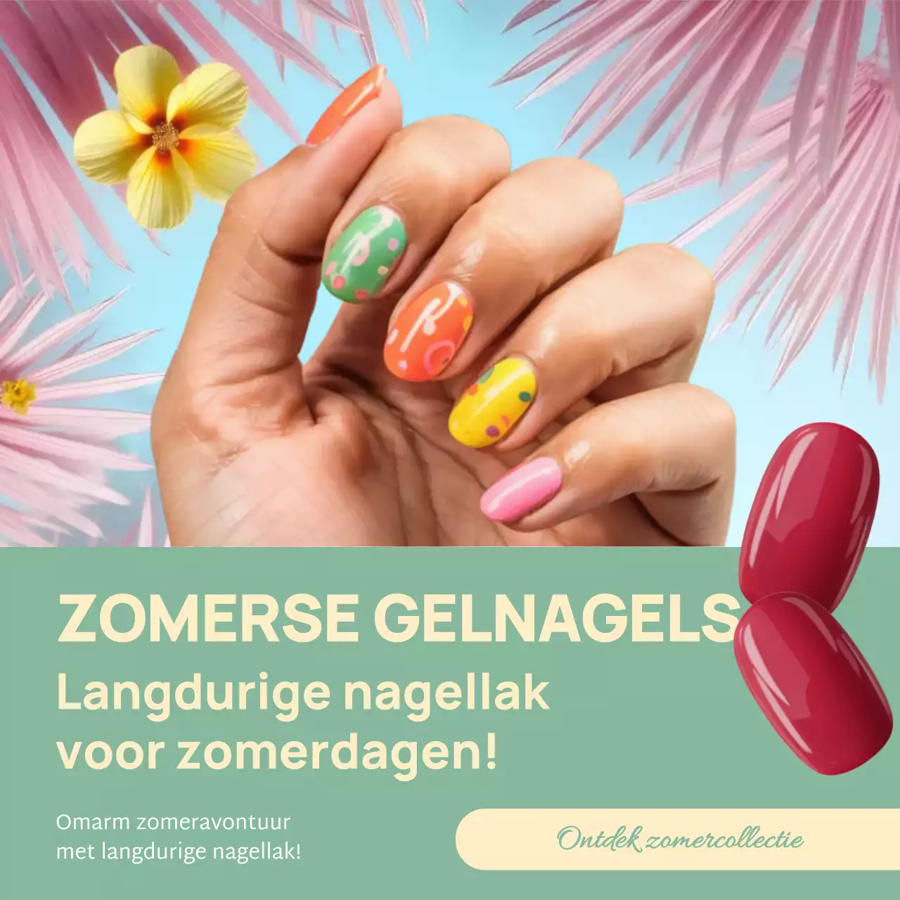 Kleurrijk modern nagelpromotie social media vierkant