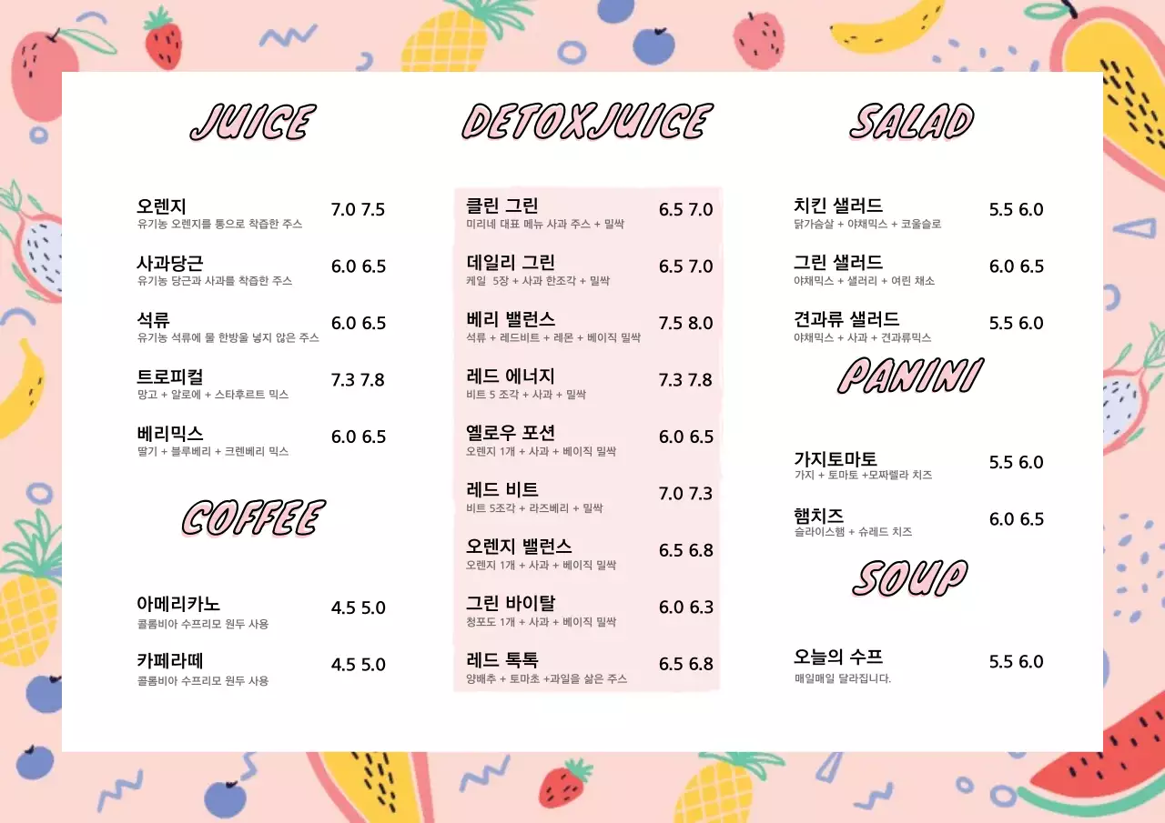 연한 과일 패턴 프레임 메뉴3