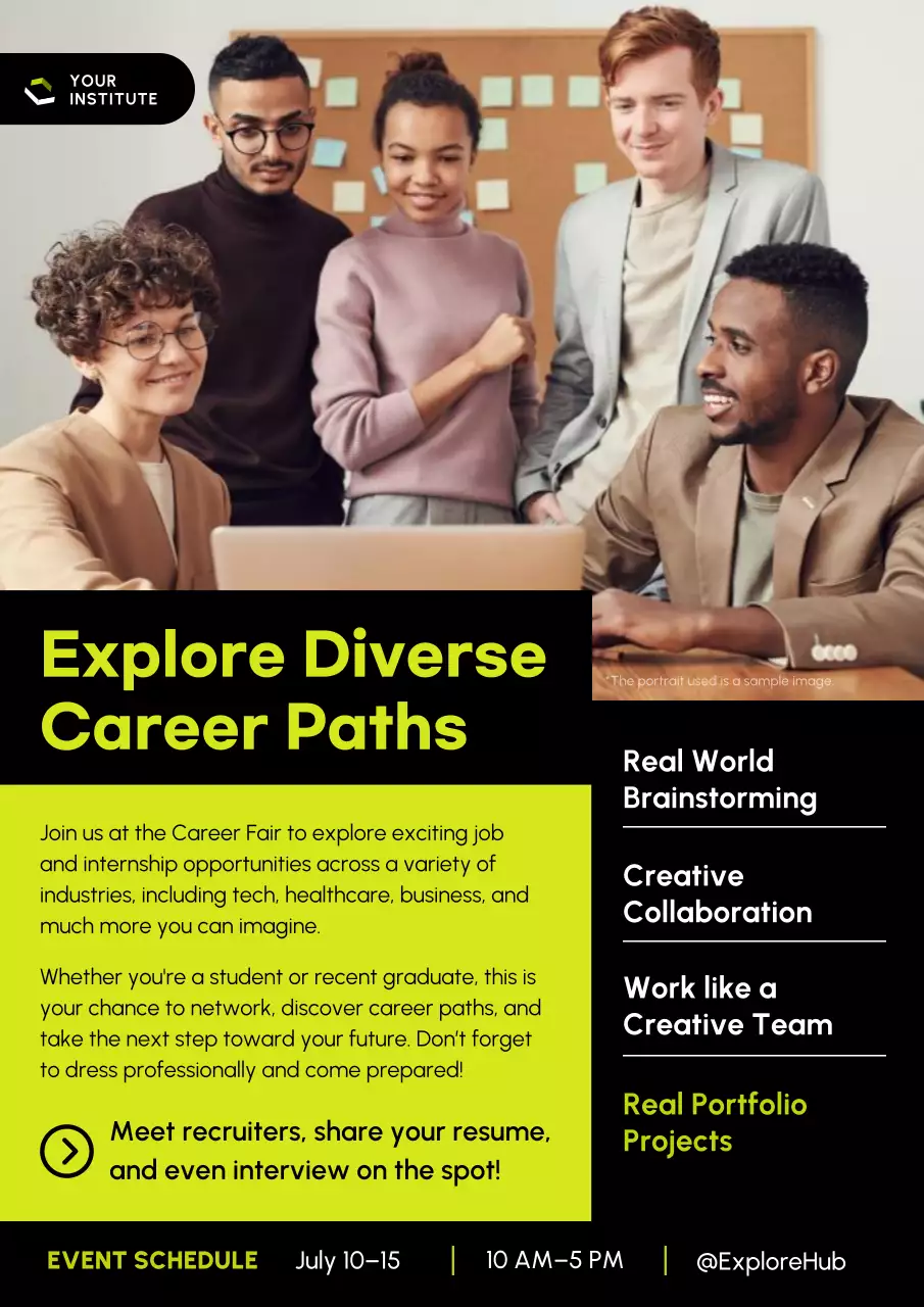 Black and Neon Modern Career Fair Promotional Poster