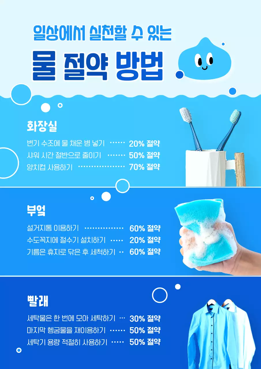 하늘색과 파란색의 일상속 실천 물절약 환경보호 방법