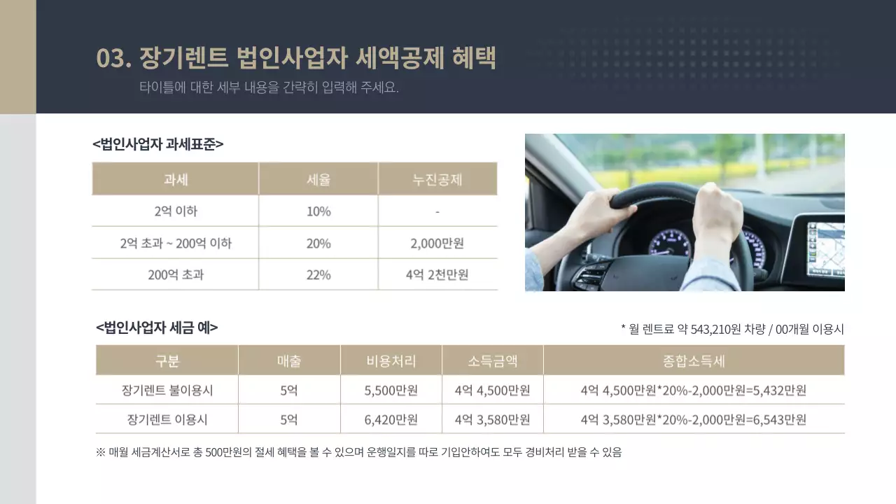 남색 금색의 법인차량 장기렌트 견적보고서 업체 비교 견적 보고서 