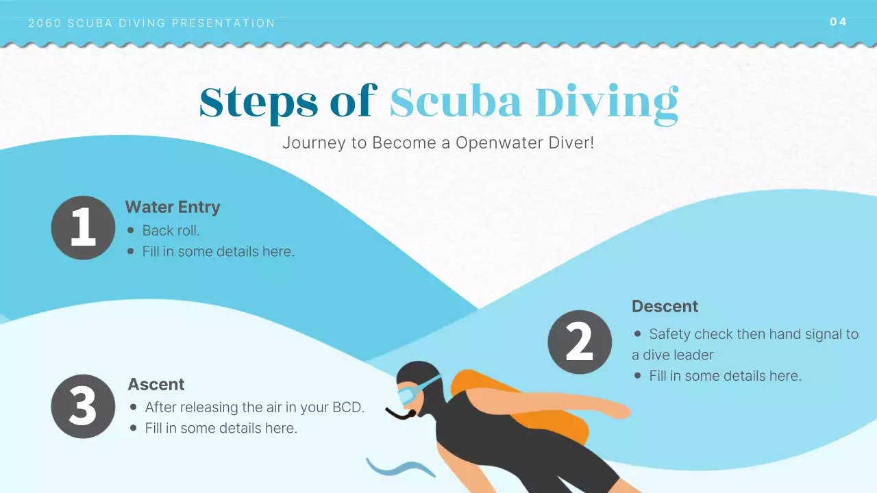 Scuba diving training introduction with light blue ocean illustration concept