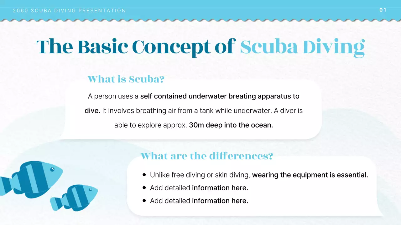 Scuba diving training introduction with light blue ocean illustration concept