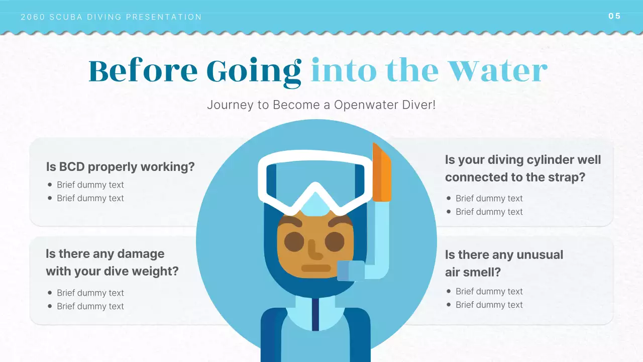 Scuba diving training introduction with light blue ocean illustration concept