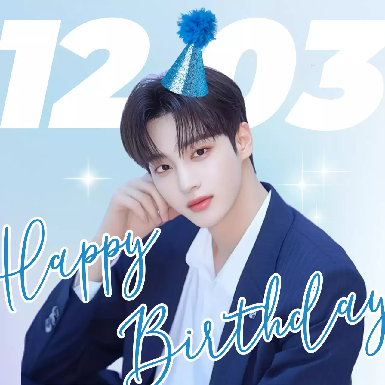 남자 아이돌 하늘색 생일 기념 스티커 축하