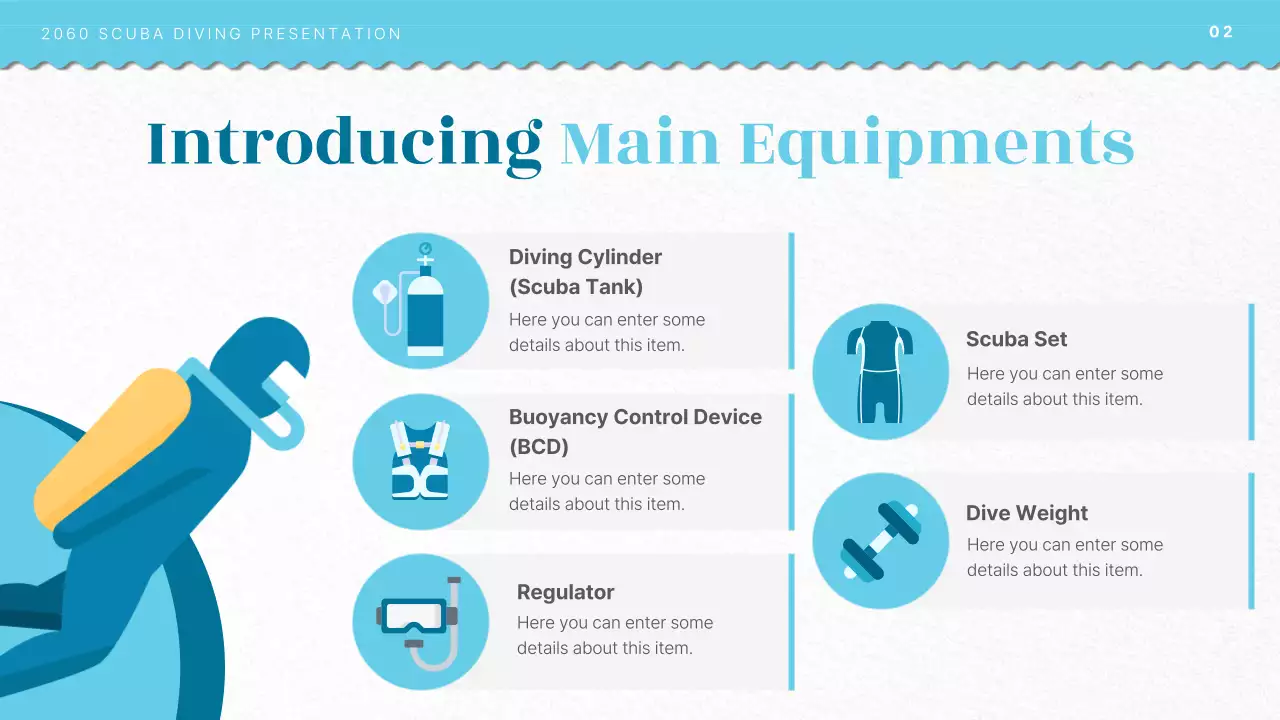 Scuba diving training introduction with light blue ocean illustration concept