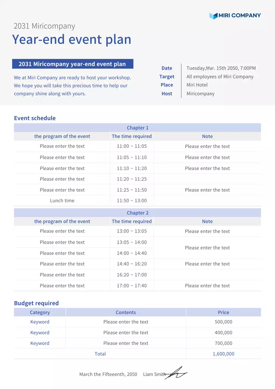 A simple closing ceremony proposal in muted grays and blues