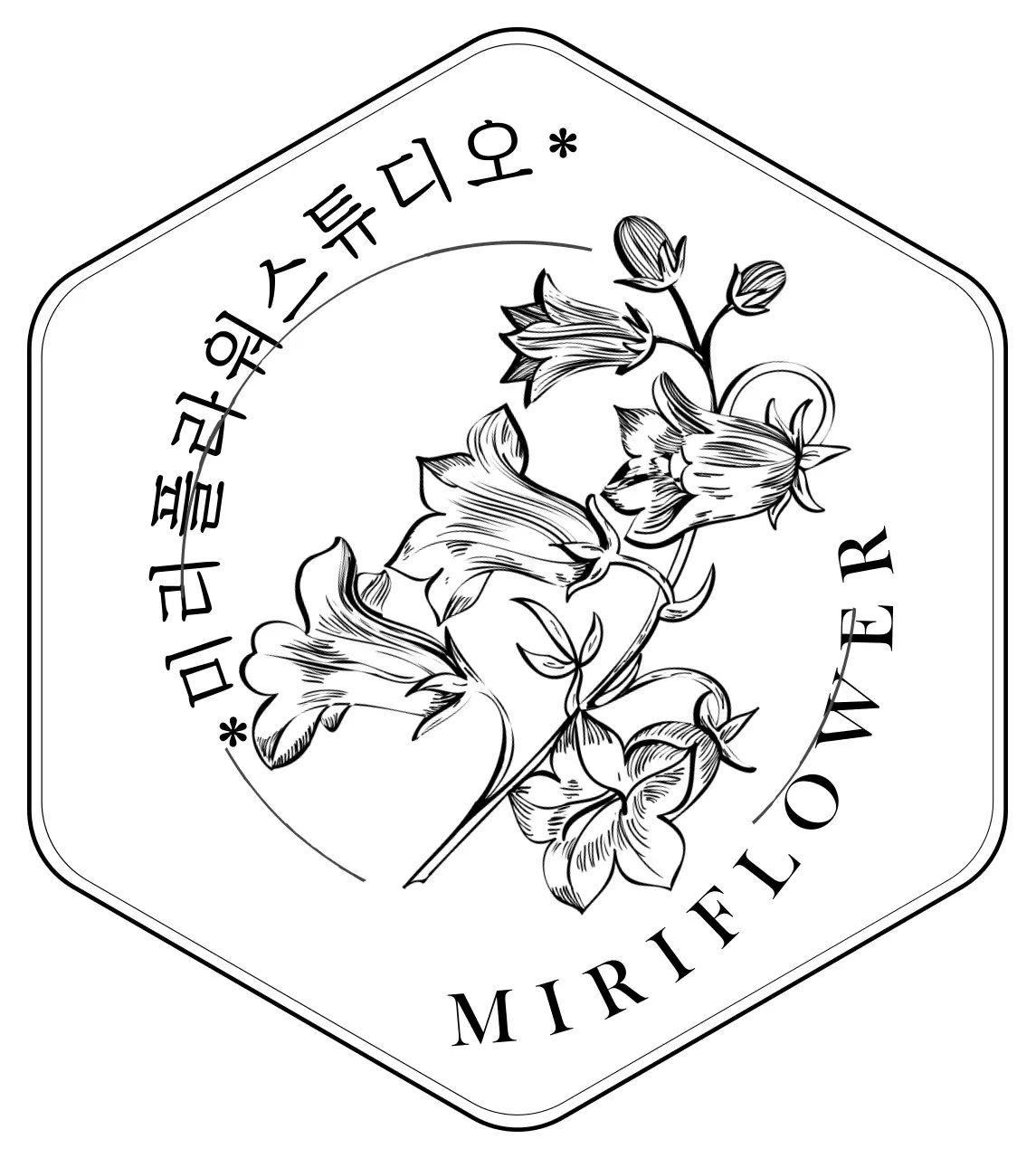 블랙 라인 꽃 일러스트의 빈티지스타일 뱃지형식 꽃집