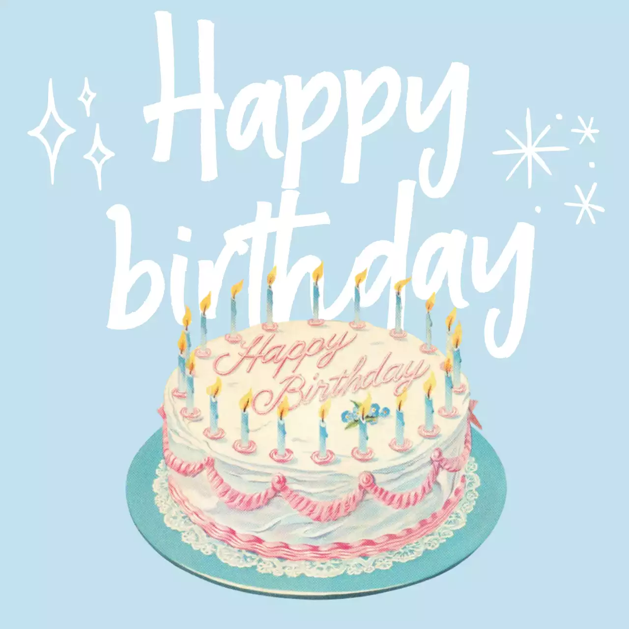 하늘색 아기자기한 생일 기념 답례품 스티커