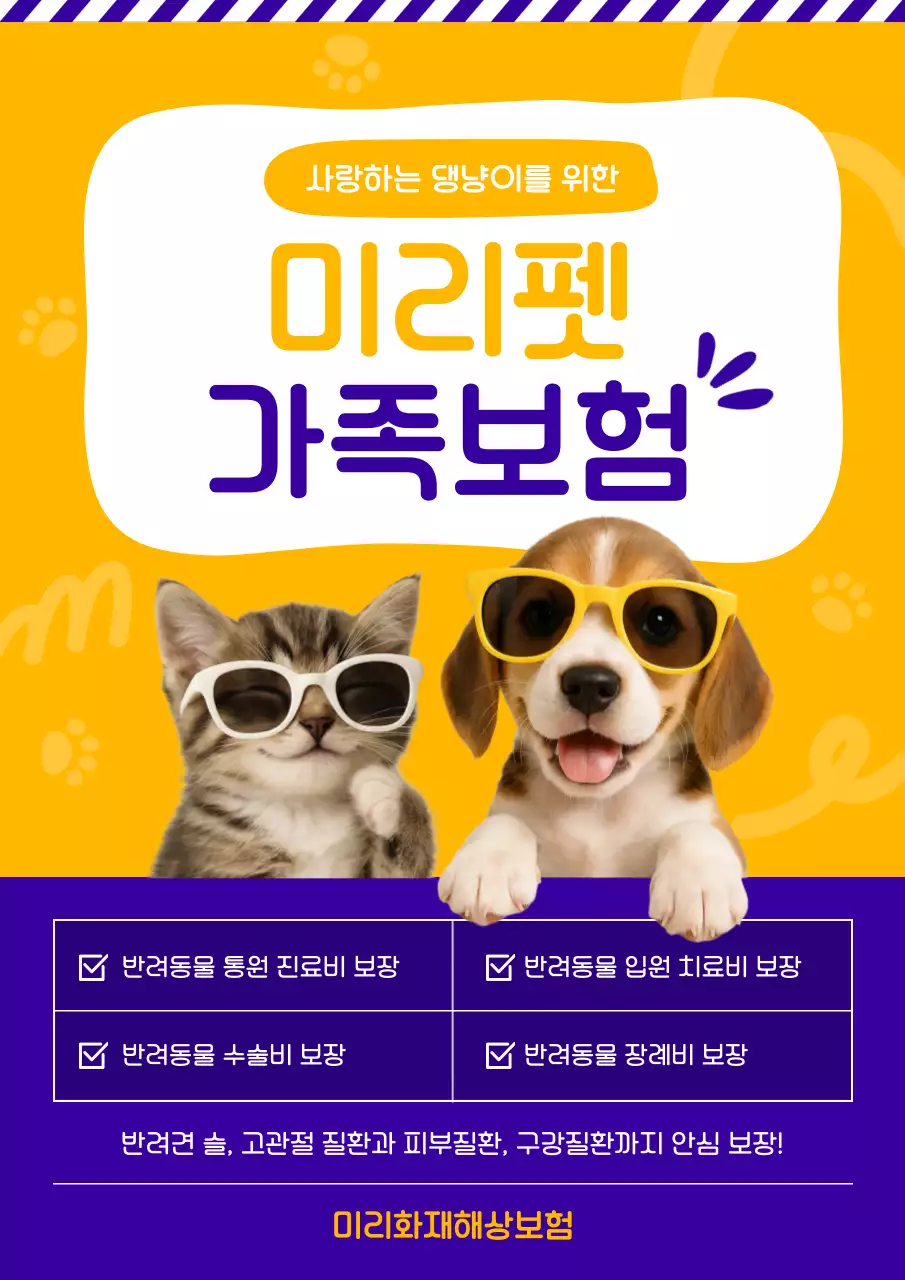 노랑 깔끔 반려동물 보험 홍보