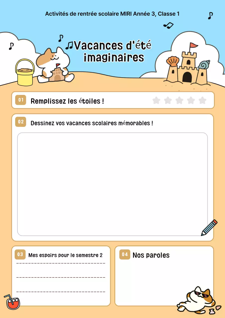 Matériel pédagogique pour les vacances d'été de Sky Blue Baby