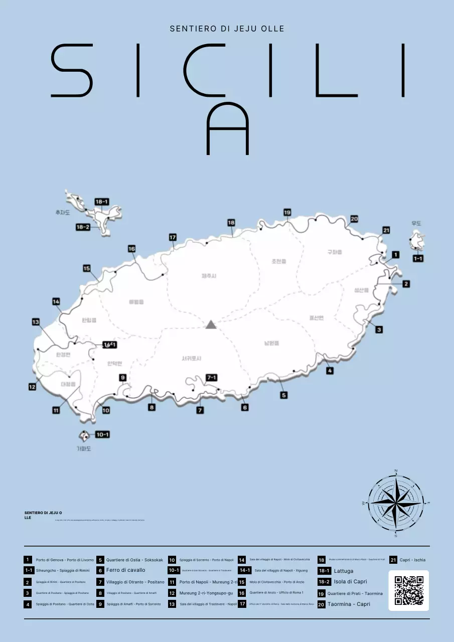 Guida alla mappa semplice dell'isola di Jeju in azzurro cielo