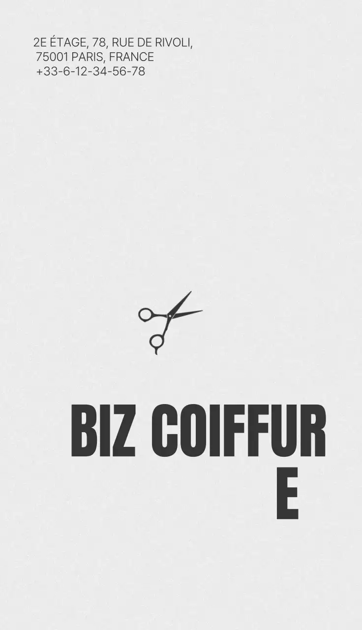 Publicité minimaliste blanche pour un salon de coiffure