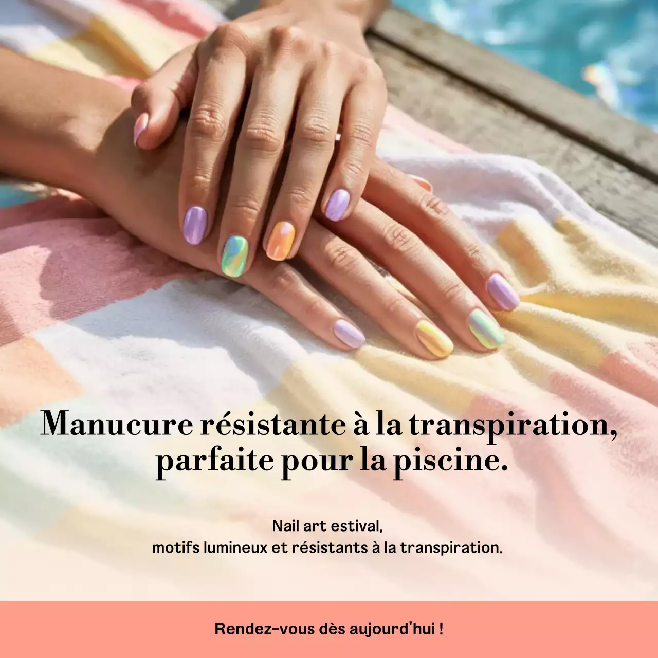 Promotion de manucure tendance arc-en-ciel sur les réseaux sociaux