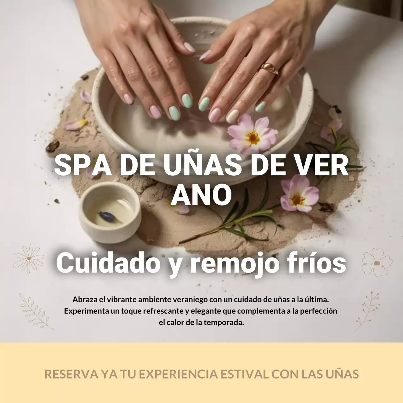 Anuncio de spa de uñas elegante beige en redes sociales