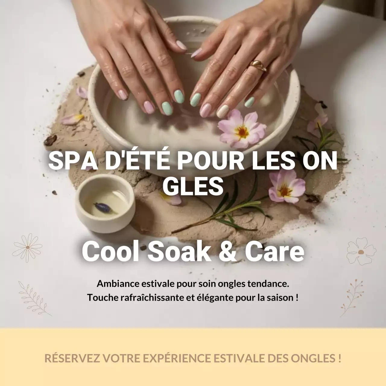 Publicité élégante pour un spa à ongles beige sur les réseaux sociaux