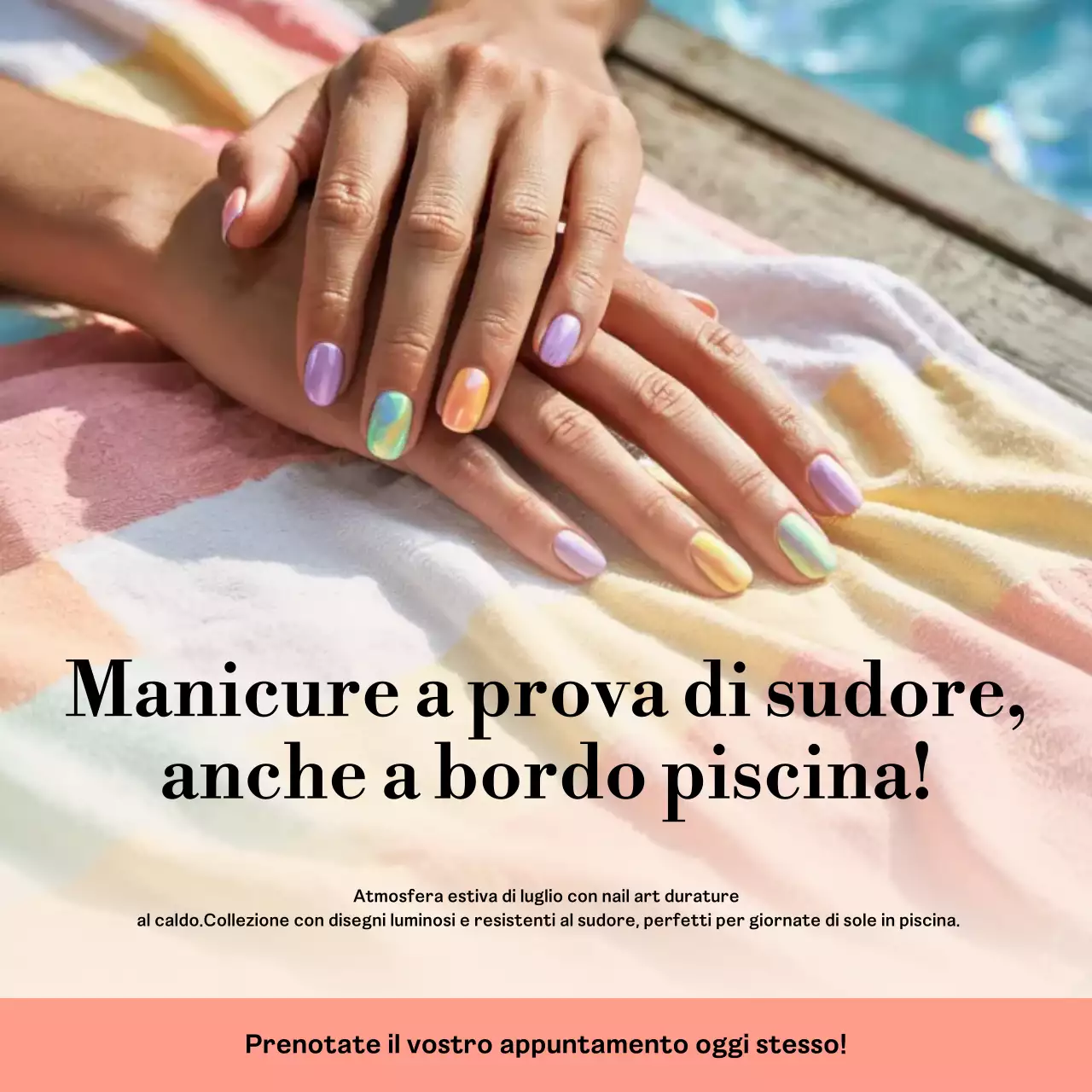 Promozione manicure alla moda arcobaleno sui social media