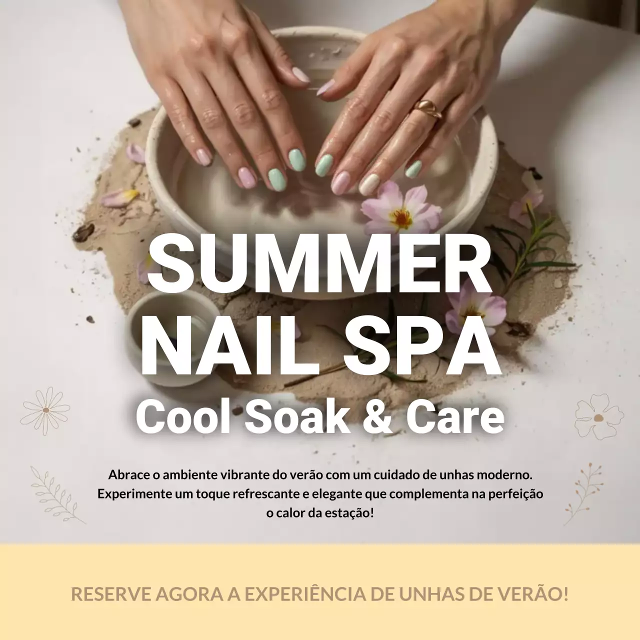 Anúncio de spa de unhas elegante bege para mídia social quadrado