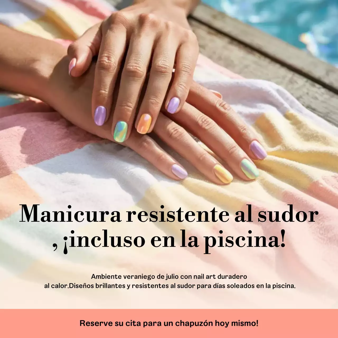 Promoción de manicura de moda arcoíris en redes sociales