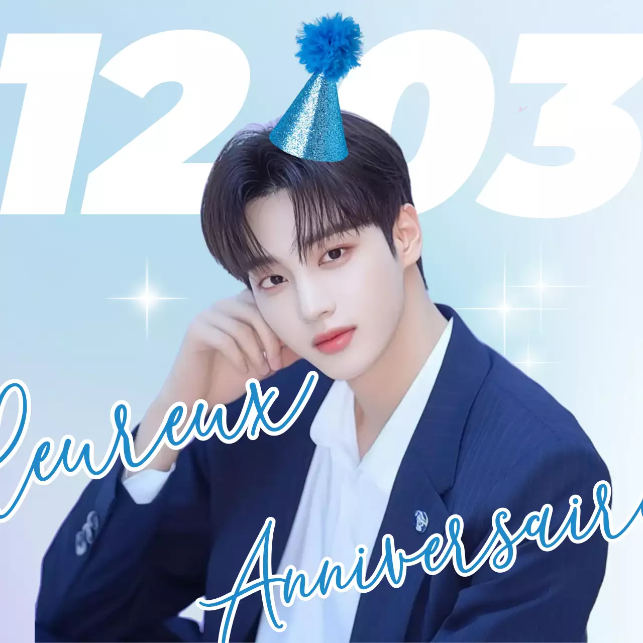 Autocollant de célébration d'anniversaire bleu ciel Boy Idol, félicitations