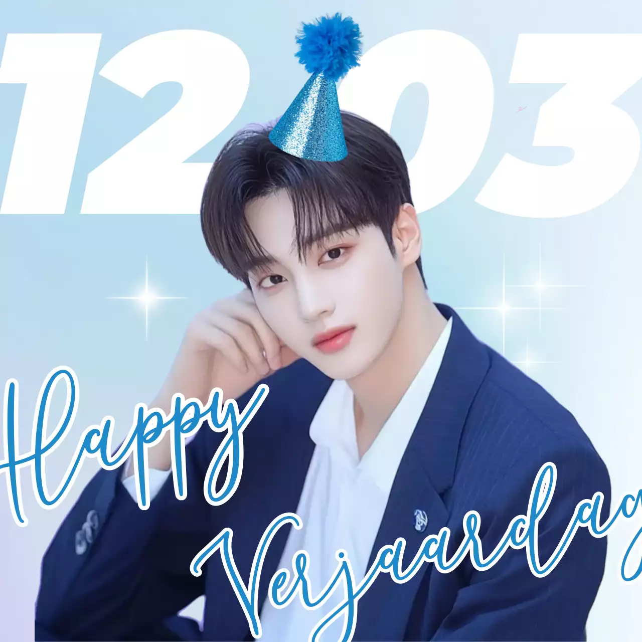 Jongen idool hemelsblauwe verjaardagssticker gefeliciteerd