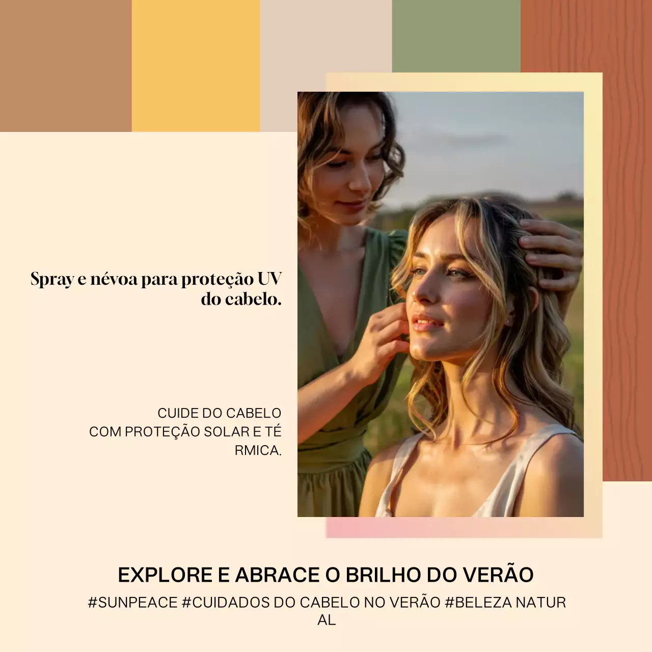 Promoção de cuidados capilares modernos bege em mídias sociais
