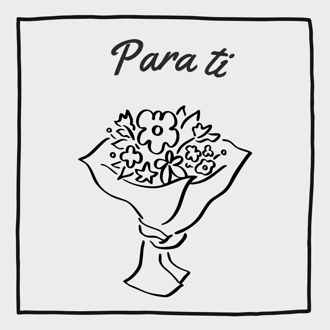 Pegatina de agradecimiento con un ramo de regalo sencillo en gris