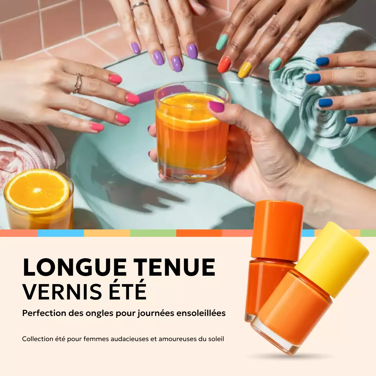 Publicité pour ongles colorés et tendance sur les réseaux sociaux