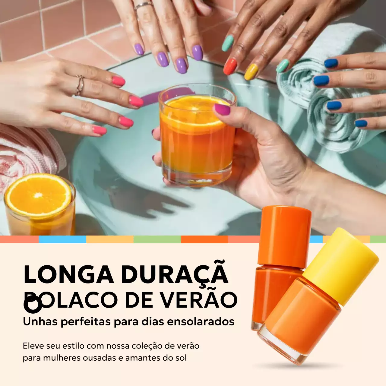Anúncio de unhas coloridas e modernas em mídias sociais