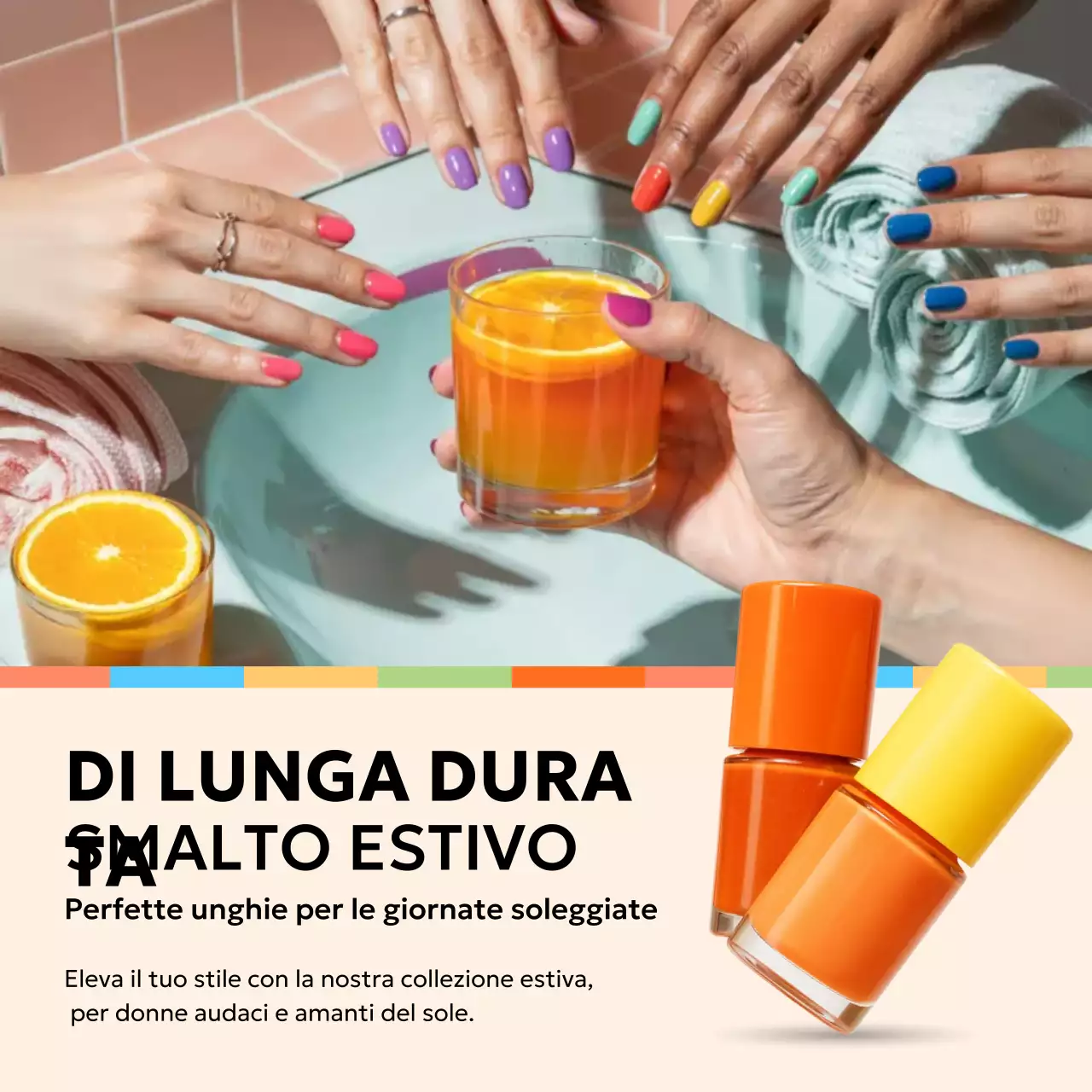 Pubblicità per unghie colorate alla moda sui social media