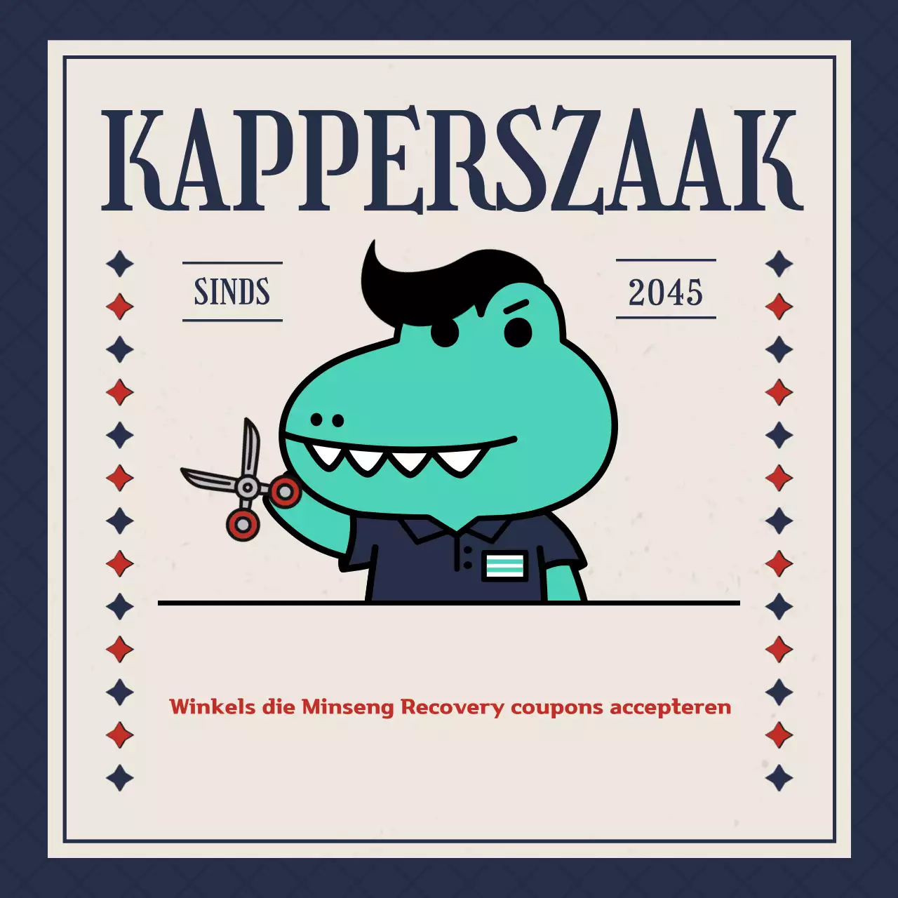 Retro-kapsalon in blauw, reclame voor consumentenkorting van Minseonghoebok