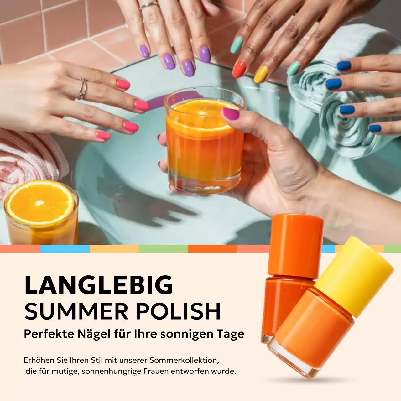 Bunte trendige Nagelwerbung Social Media Square