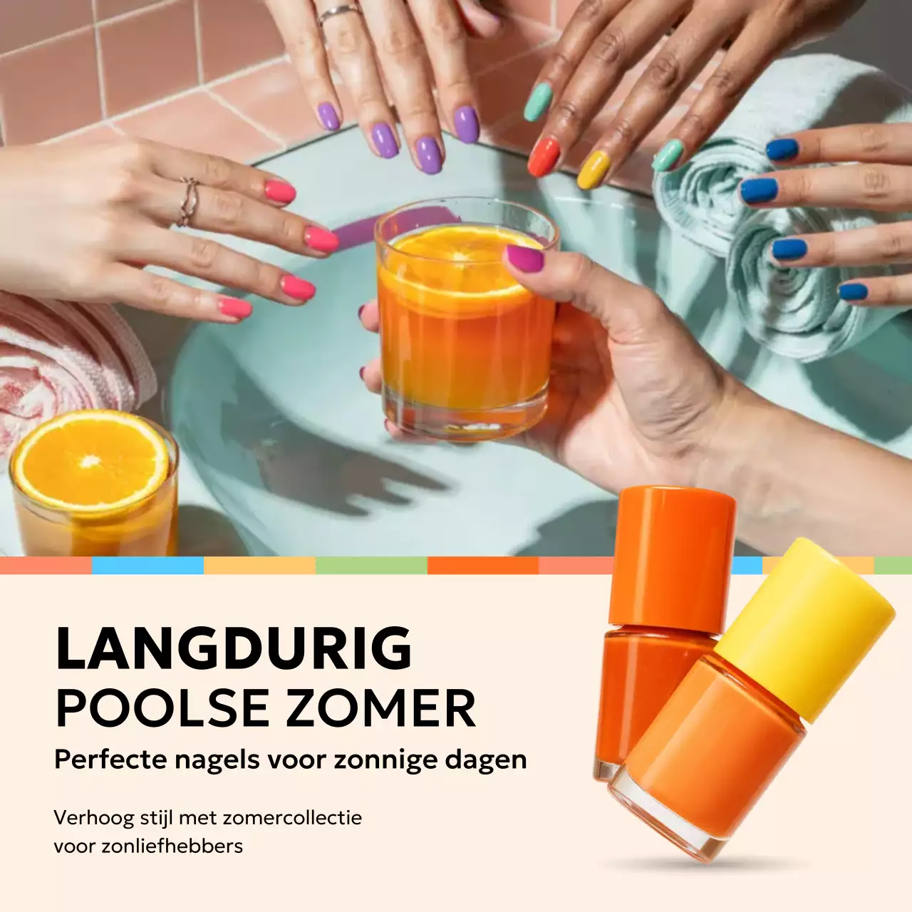 Kleurrijke trendy nageladvertentie op sociale media