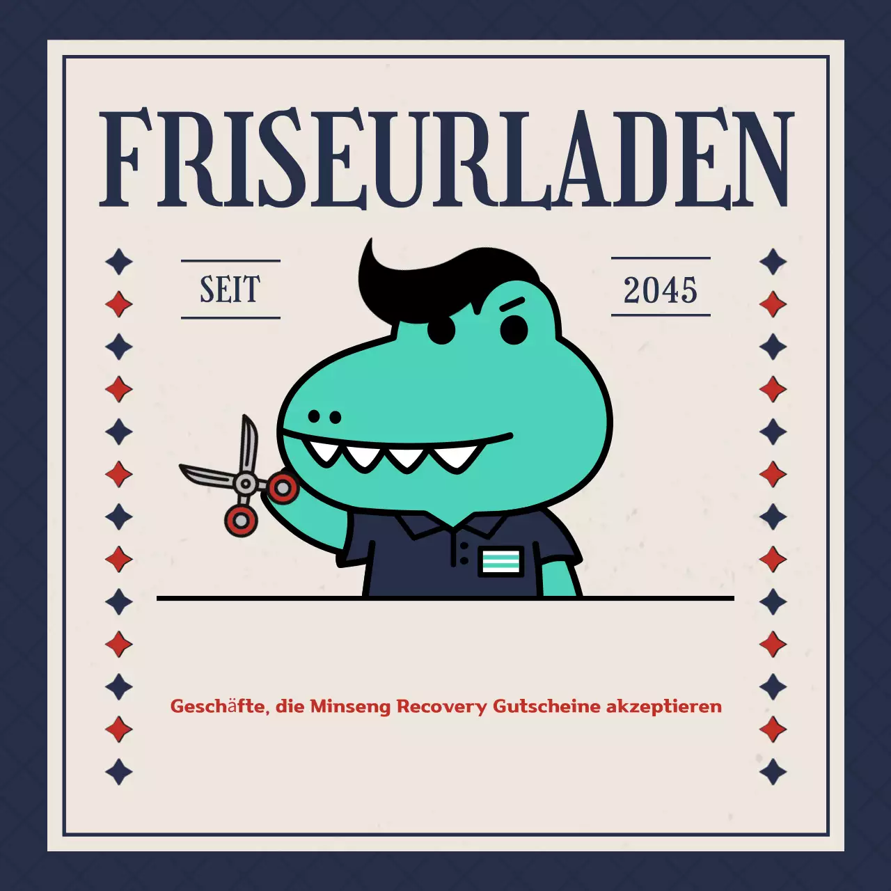 Retro-Friseursalon in Blau, Minseonghoebok Verbrauchercoupon-Werbung