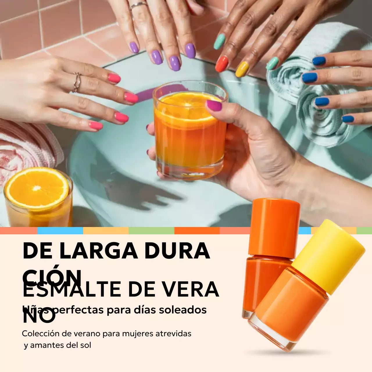 Anuncio de uñas coloridas y de moda en redes sociales