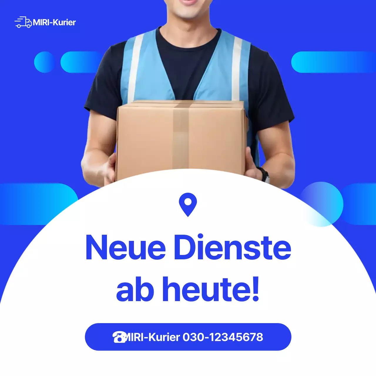 Blaue moderne Kurierdienst-Werbung