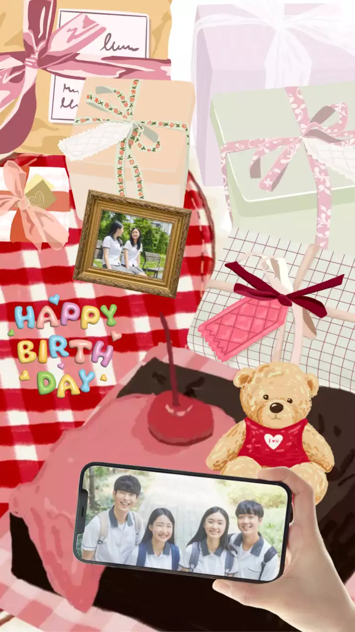 빨강 아기자기한 생일 기념