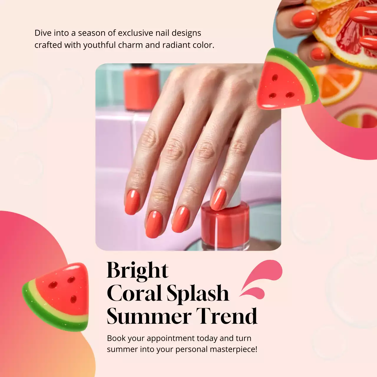 Coral Modern Manicure Service Advertisement Instagram Post