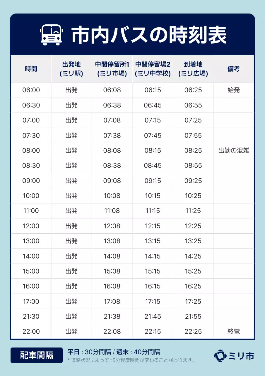 青 シンプル 交通 時刻表