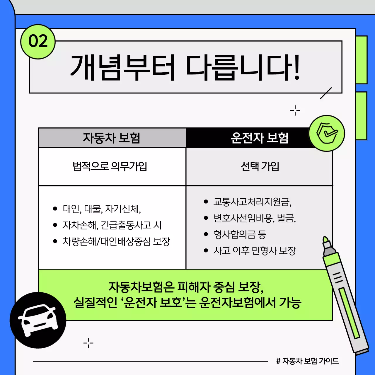 파랑과 연두의 심플한 자동차보험 안내