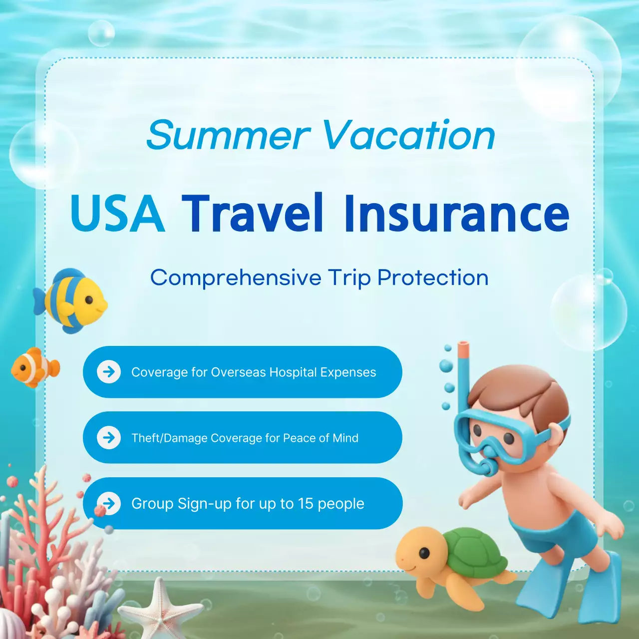 Promoção de seguro viagem Sky Blue Modern