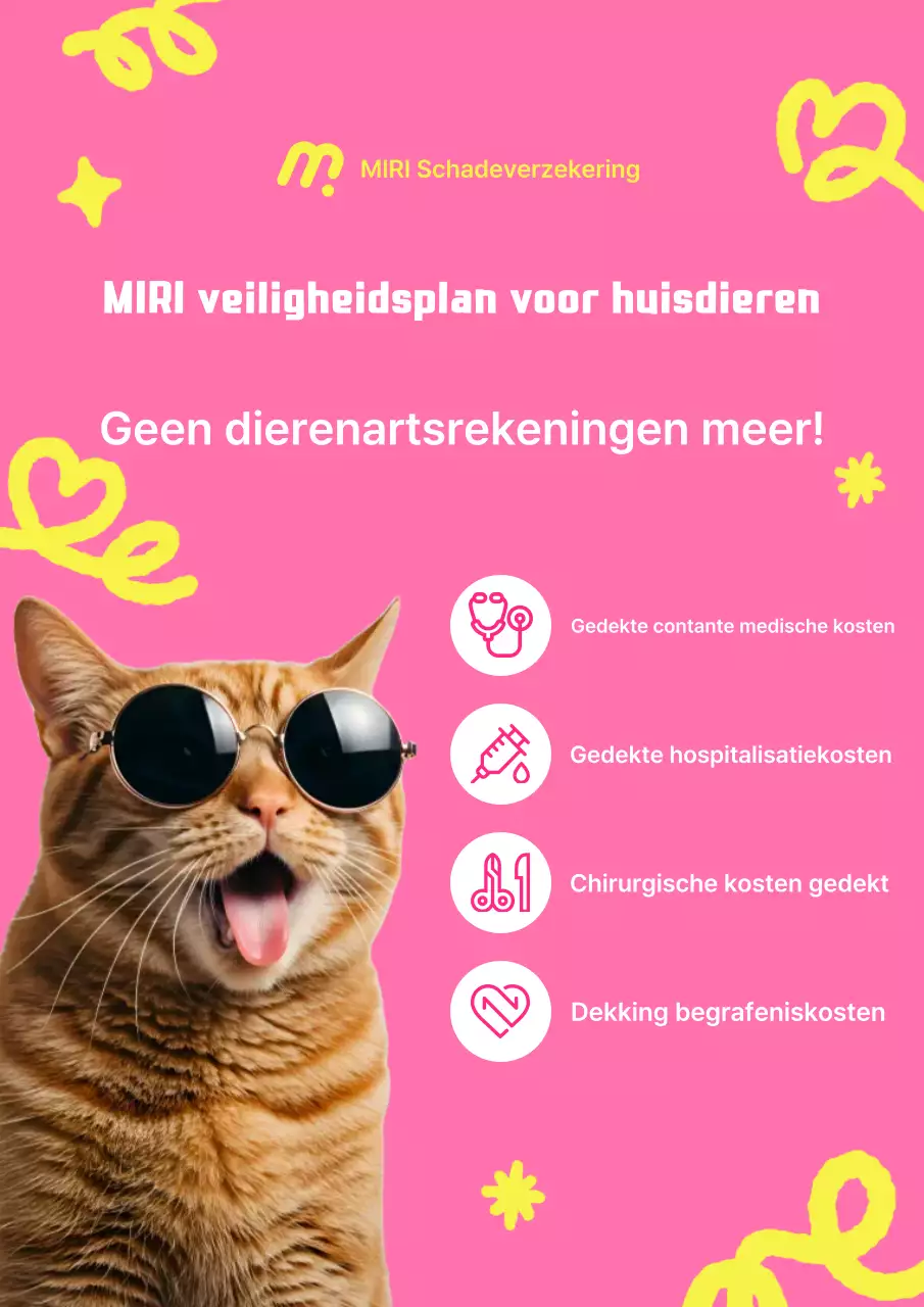 Roze kitsch advertentie voor huisdierenverzekering