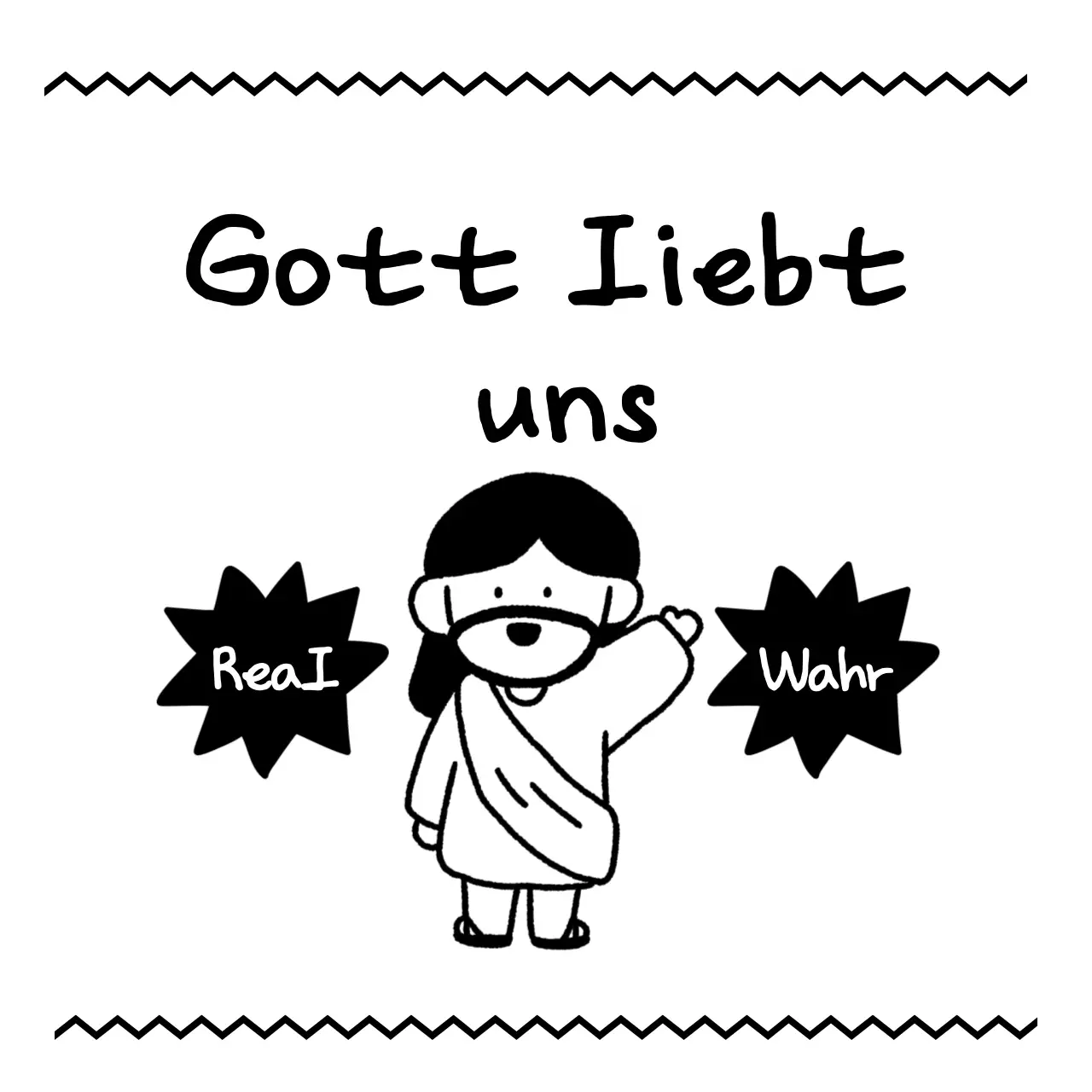 Schwarz-weißes religiöses Poster im Basic-Stil