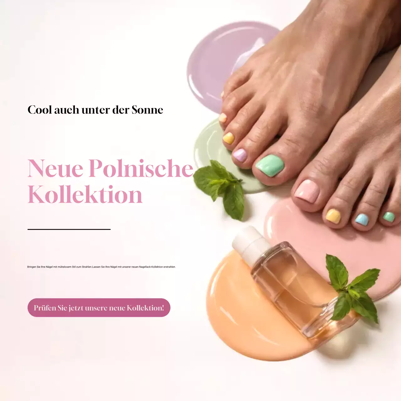 Farbenfrohe, moderne Pediküre-Werbung auf Social Media