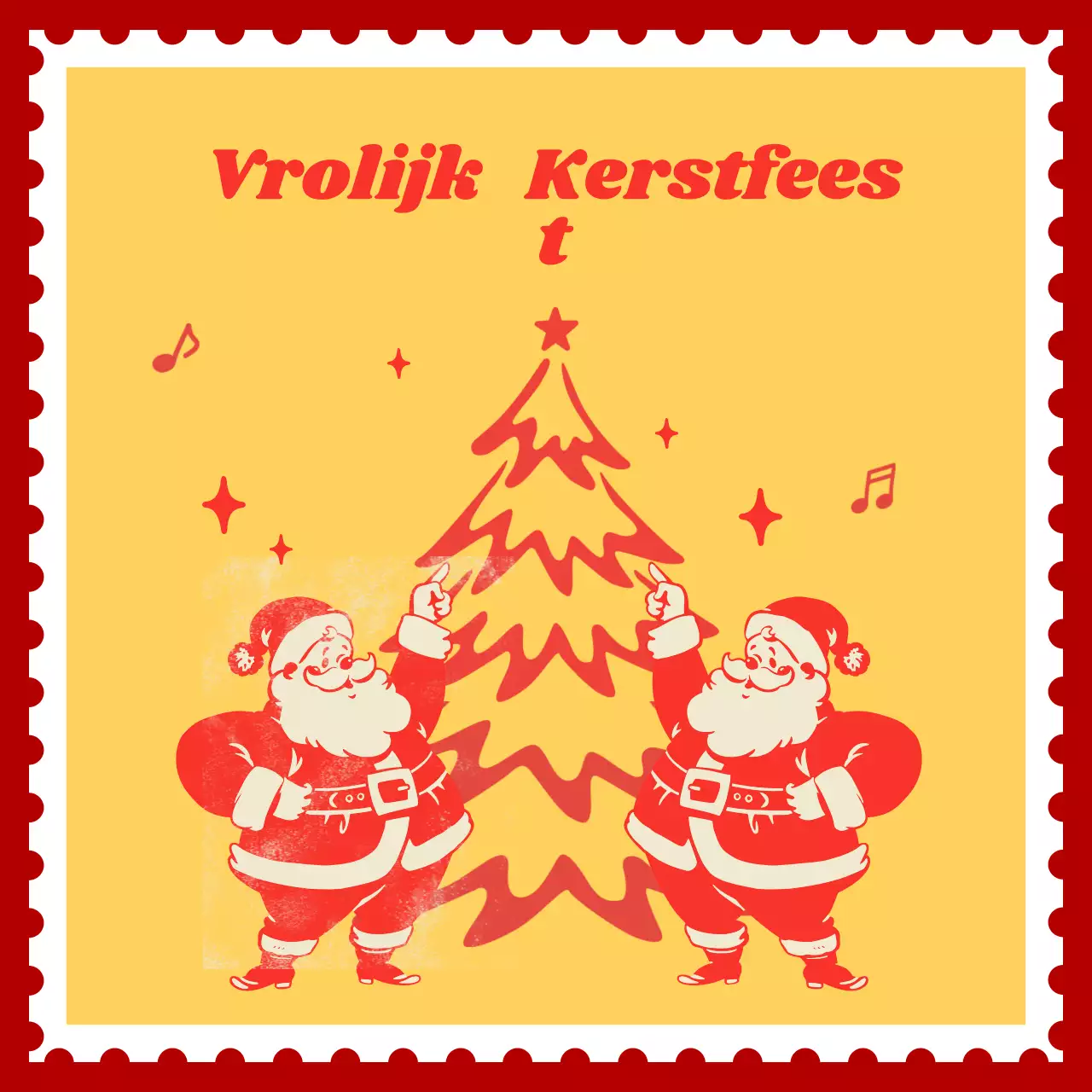 Rode retro kerstansichtkaart