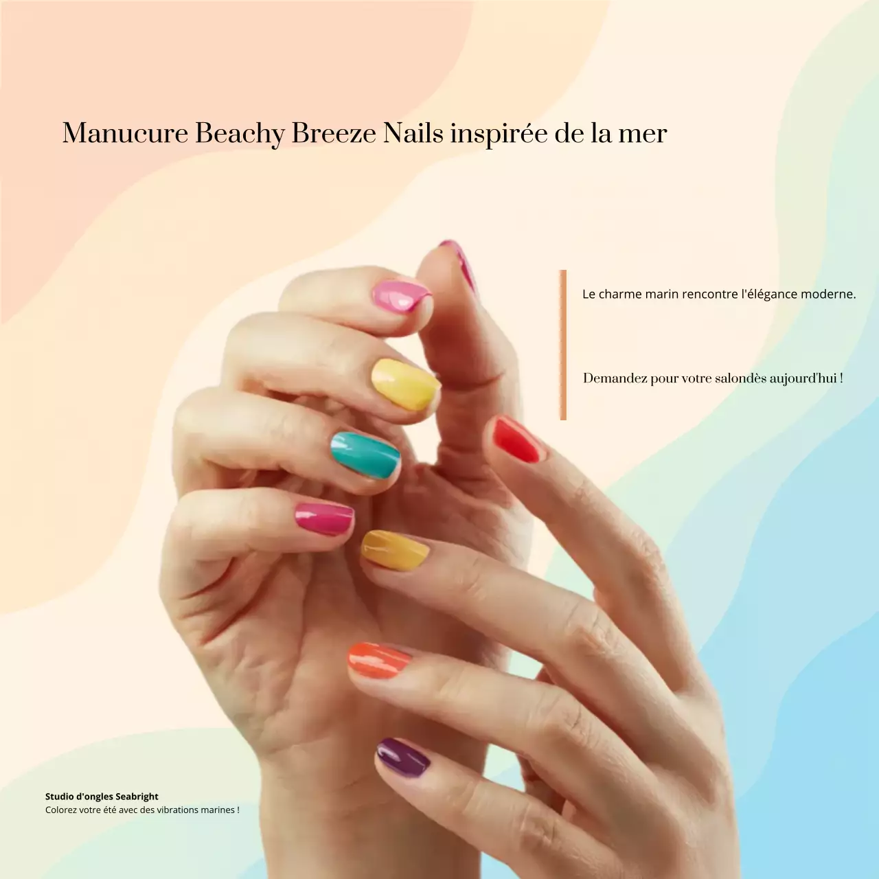 Publicité de manucure moderne et colorée sur les réseaux sociaux